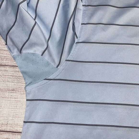 Adidas men XXL clima cool stripe 3 button polo shirt light blue/black - Picture 6 of 12